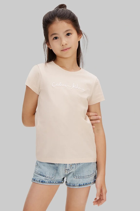 Calvin Klein Jeans T-shirt dziecięcy bawełniany pomarańczowy LVCKSJA17G.128.176.PPY2