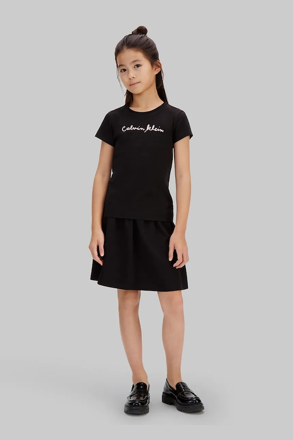 Dziewczynka Calvin Klein Jeans T-shirt dziecięcy bawełniany LVCKSJA17G.128.176.PPY2 czarny