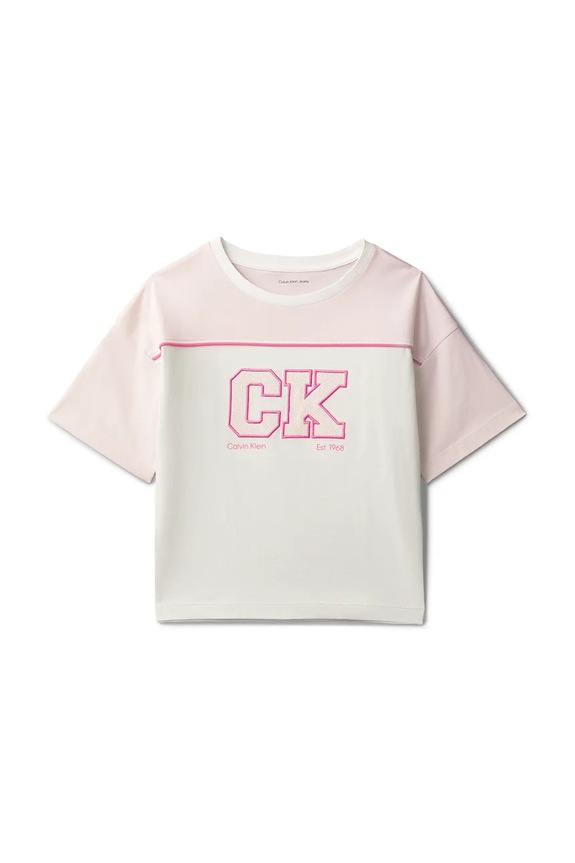 Calvin Klein Jeans T-shirt dziecięcy bawełniany LVCKSJA26G.128.176.PPY2 beżowy SS26
