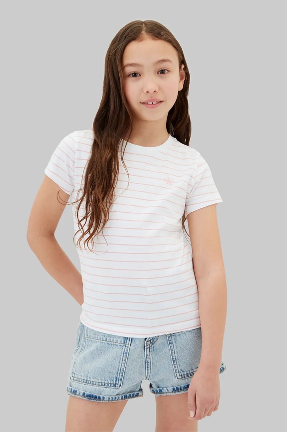Calvin Klein Jeans tricou copii din bumbac LVCKSJA51G.104.116.PPY2 alb SS26
