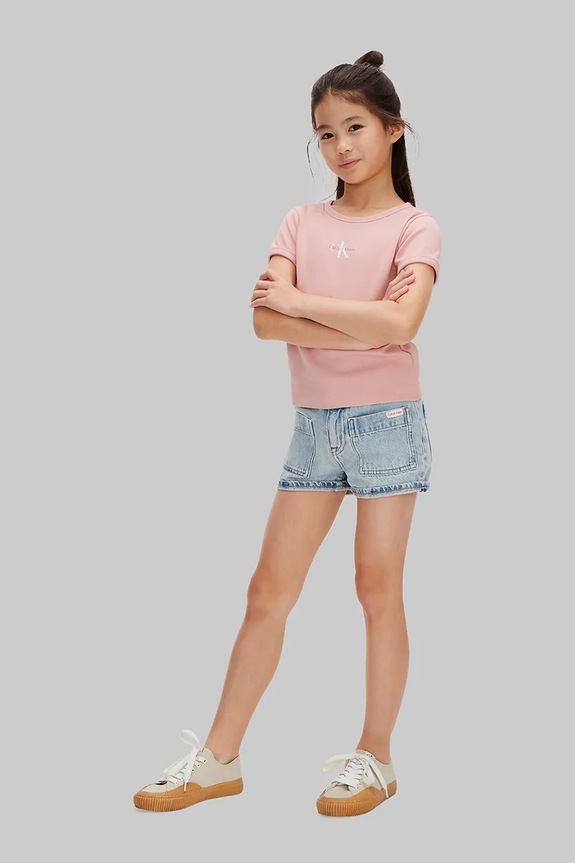 Calvin Klein Jeans T-shirt dziecięcy bawełniany różowy LVCKSJB11G.128.176.PPY2
