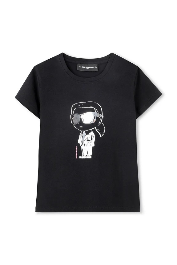Dječja majica kratkih rukava Karl Lagerfeld s elastinom crna Z31160.156.162