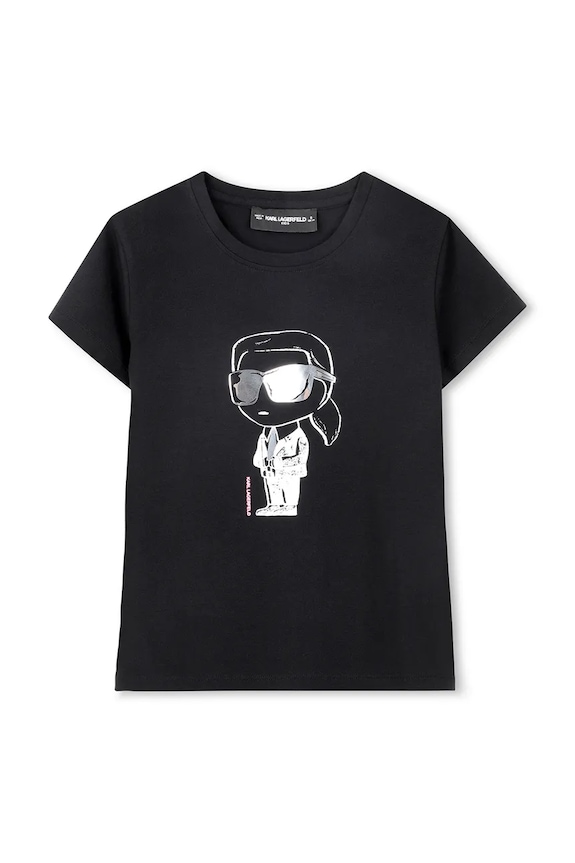 Dječja majica kratkih rukava Karl Lagerfeld s elastinom crna Z31160.156.162
