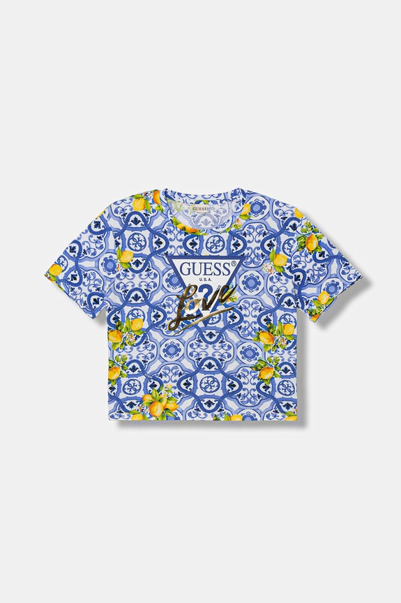 Παιδικό μπλουζάκι Guess εμπριμέ μπλε J6GI03.K6YW4.PPY2.M
