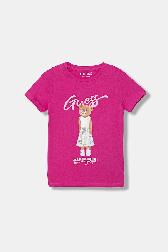 Παιδικό μπλουζάκι Guess στάμπα ροζ J6GI04.K6YW4.PPY2.M