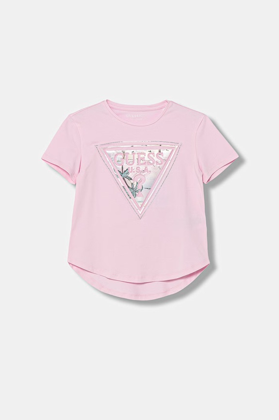 Детска памучна тениска Guess еластичен розов J6GI13.K6YW4.PPY2.M