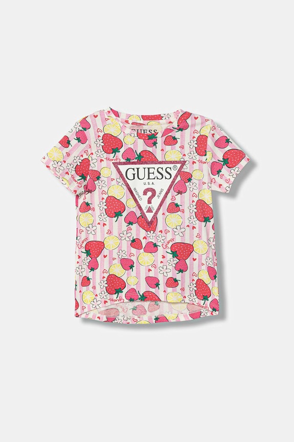 Παιδικό μπλουζάκι Guess εμπριμέ ροζ K6GI13.K6YW4.PPY2.M
