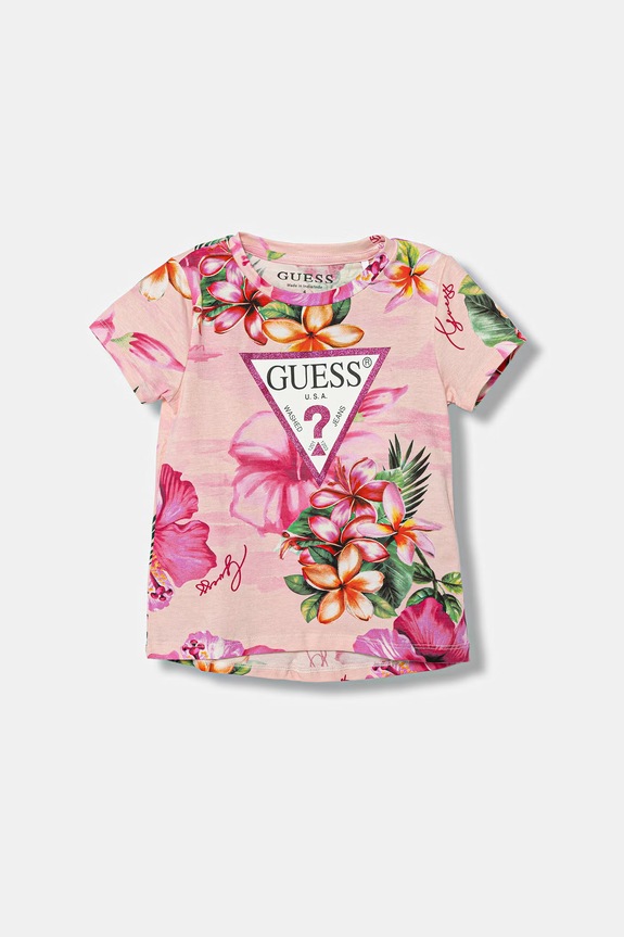 Παιδικό μπλουζάκι Guess εμπριμέ ροζ K6GI13.K6YW4.PPY2.M