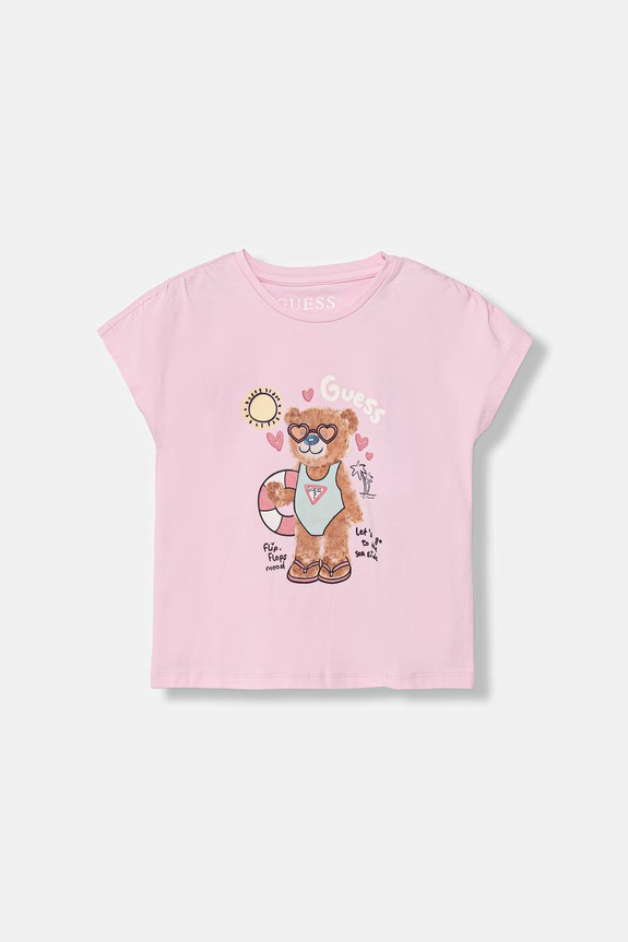 Παιδικό μπλουζάκι Guess στάμπα ροζ K6GI18.K6YW4.PPY2.M