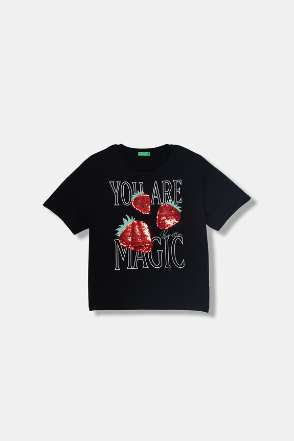 United Colors of Benetton футболка дитяча бавовняна чорний 3I1XC10SF.G.Stagionale