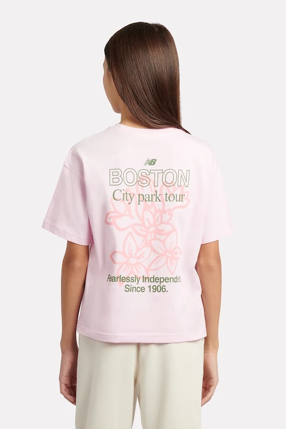 New Balance T-shirt dziecięcy bawełniany różowy YT6124R8