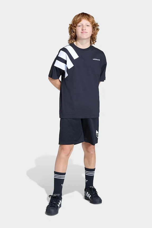 Παιδικό βαμβακερό μπλουζάκι adidas Originals μαύρο KC8535