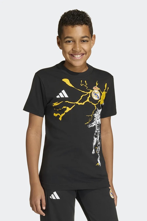 Παιδικό βαμβακερό μπλουζάκι adidas Performance REAL MARVEL μαύρο JY5856