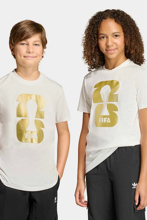 adidas Performance t-shirt bawełniany dziecięcy FIFA nadruk biały KB3706