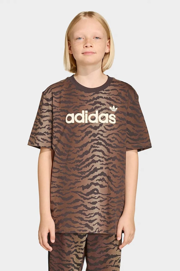 Detské bavlnené tričko adidas Originals potlač hnedá KD3212