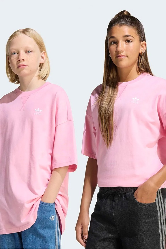 Detské bavlnené tričko adidas Originals nášivka ružová KE0399