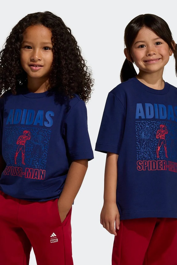 Παιδικό μπλουζάκι adidas Marvel στάμπα σκούρο μπλε JZ7667
