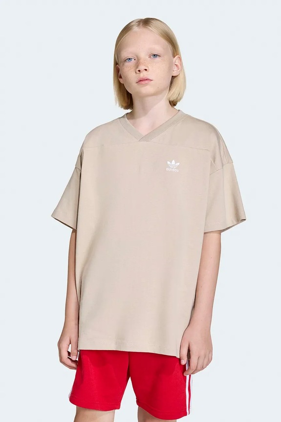 Dječja pamučna majica kratkih rukava adidas Originals bež KE2432