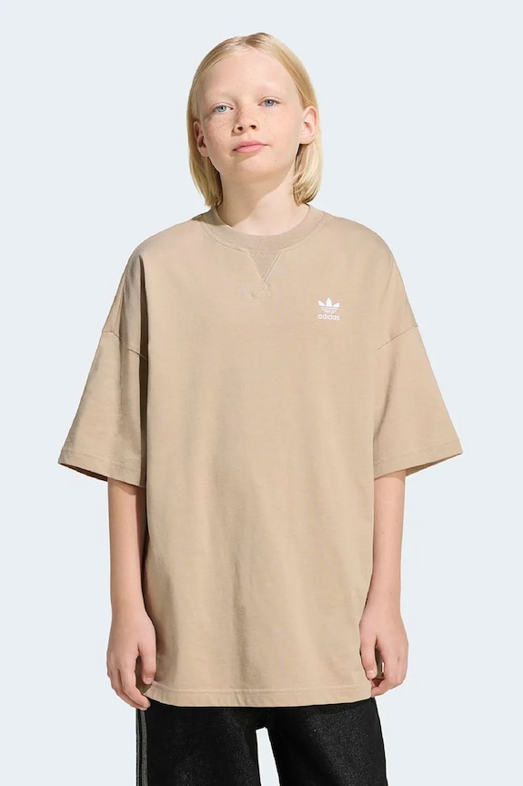 Παιδικό βαμβακερό μπλουζάκι adidas Originals απλικέ μπεζ KE0397