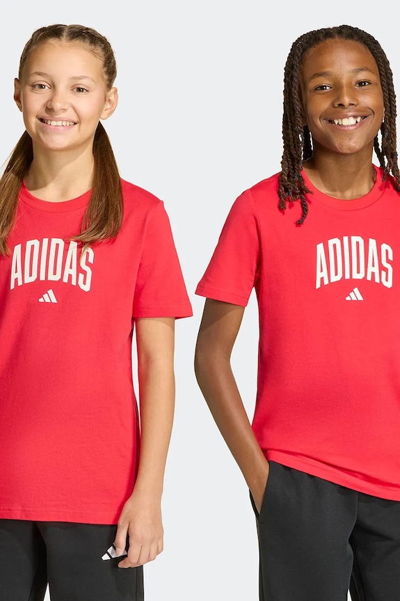 adidas t-shirt bawełniany dziecięcy nadruk czerwony KE1335