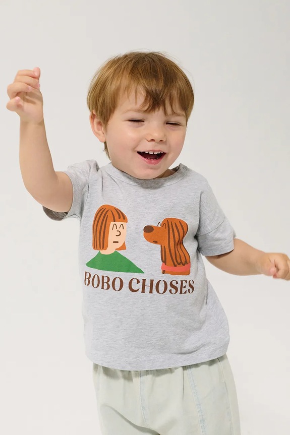 Detské bavlnené tričko Bobo Choses Friends in a Pickle bavlna sivá 126AB009