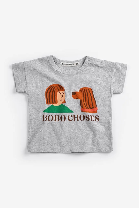 Detské bavlnené tričko Bobo Choses Friends in a Pickle 126AB009 sivá SS26