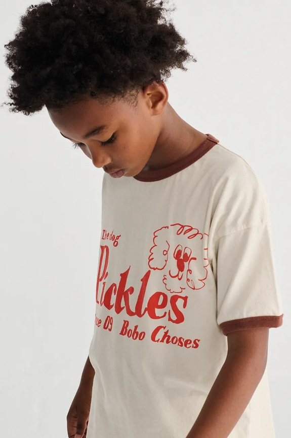 Bobo Choses tricou de bumbac pentru copii Pickles The Dog print bej 126AC017
