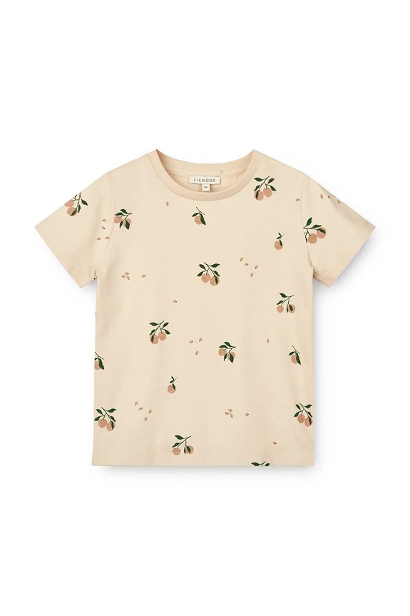 Dječja pamučna majica kratkih rukava Liewood Apia Printed Shortsleeve T-shirt Planet friendly bež LW20670.PPY2