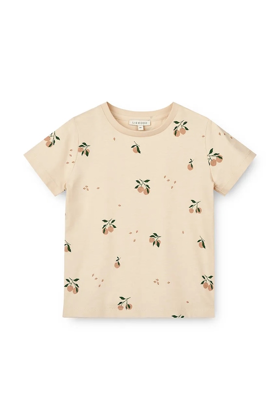 Dječja pamučna majica kratkih rukava Liewood Apia Printed Shortsleeve T-shirt Planet friendly bež LW20670.PPY2