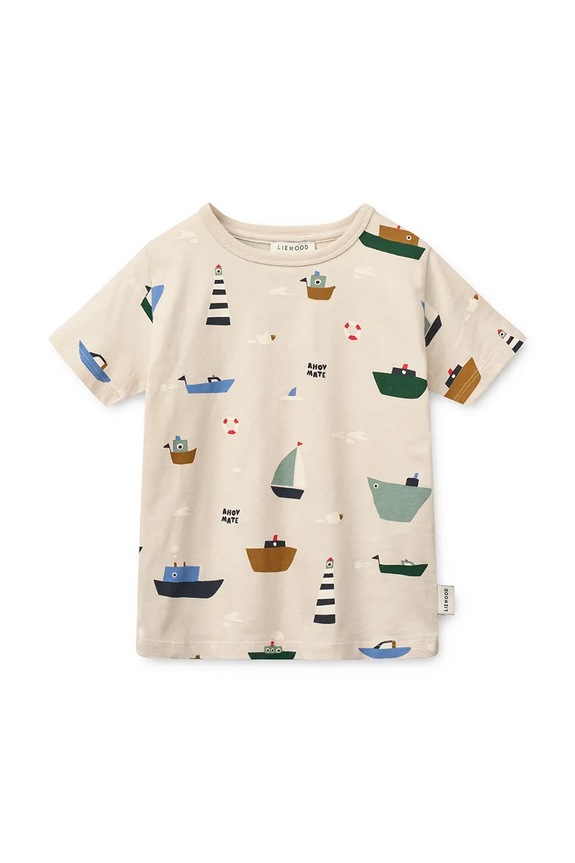 Dječja pamučna majica kratkih rukava Liewood Apia Printed Shortsleeve T-shirt Planet friendly bež LW20670.PPY2