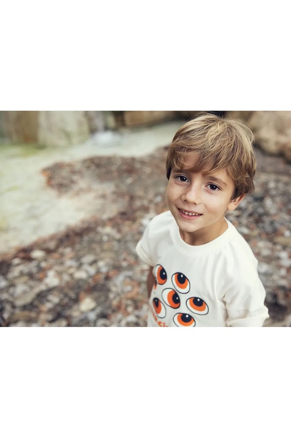 Mini Rodini t-shirt per bambini in cotone Eyes 26220132 beige