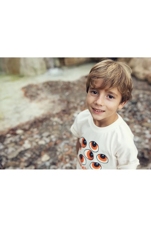 Mini Rodini t-shirt per bambini in cotone Eyes 26220132 beige