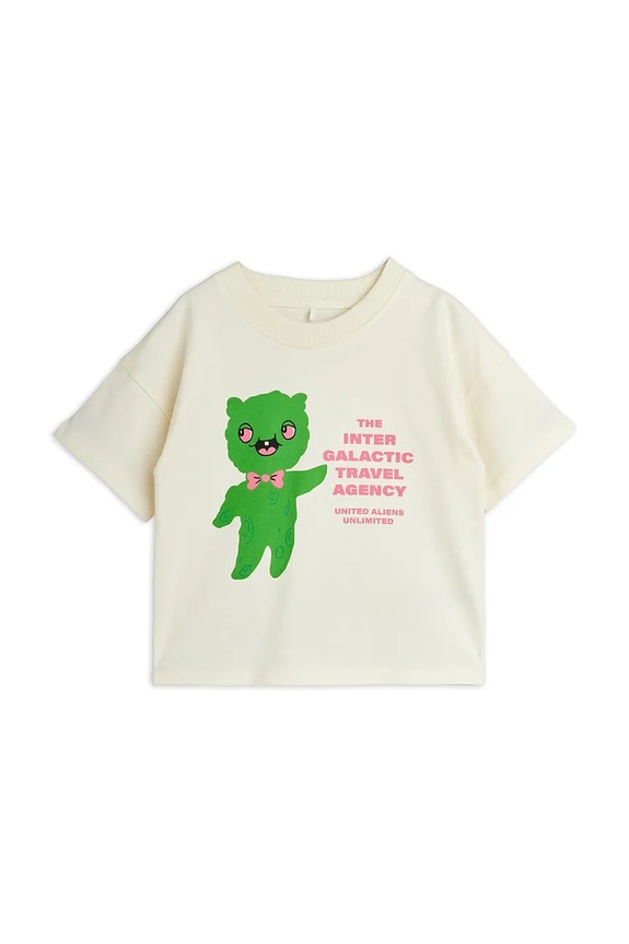 Mini Rodini tricou de bumbac pentru copii Alien travel agency 26220123 bej SS26