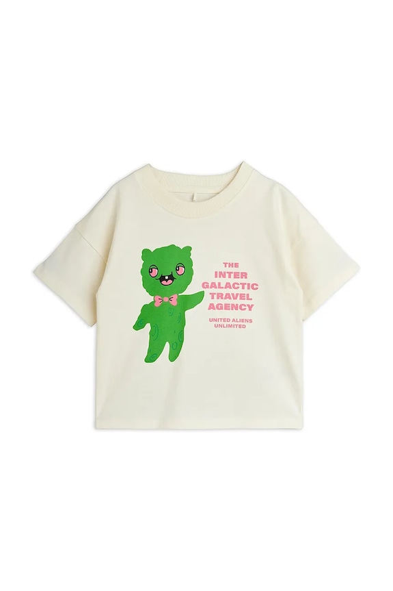 Mini Rodini tricou de bumbac pentru copii Alien travel agency 26220123 bej SS26