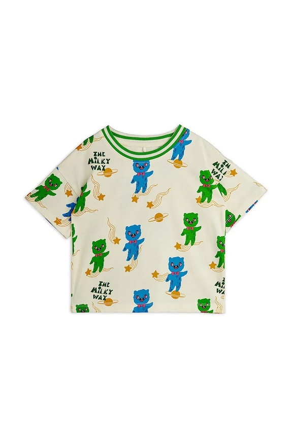 Mini Rodini t-shirt bawełniany dziecięcy Alien nadruk beżowy 26220130