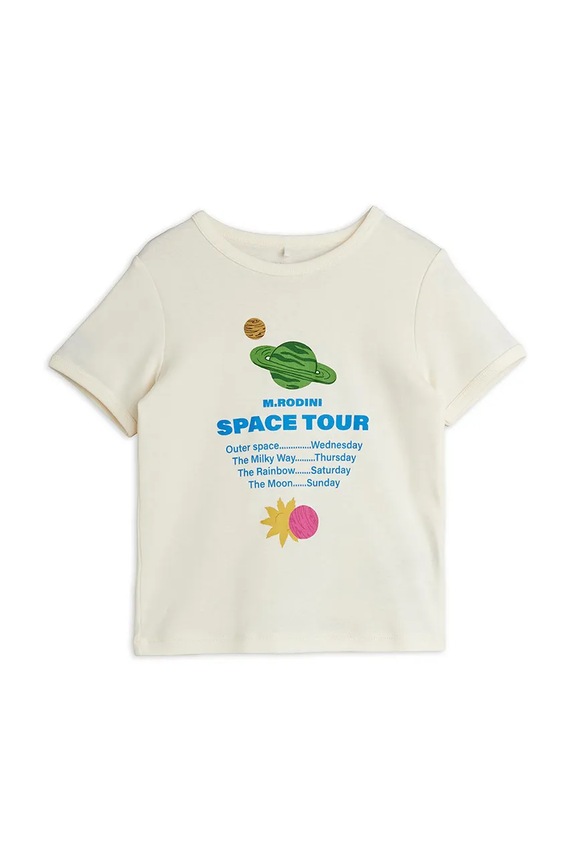 Detské bavlnené tričko Mini Rodini Space tour 26220147 béžová SS26