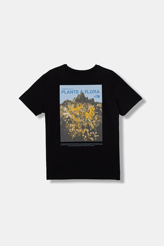 The North Face t-shirt dziecięcy bawełniany G FLORA RELAXED SS TEE czarny NF0A8G1MJK31