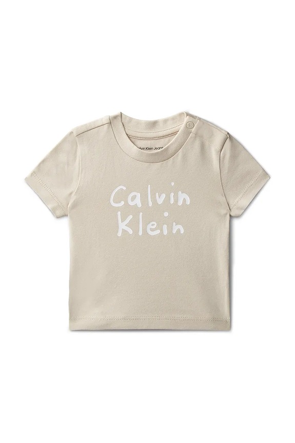 Calvin Klein Jeans T-shirt niemowlęcy z bawełny beżowy LVCKSJA52B.PPY2