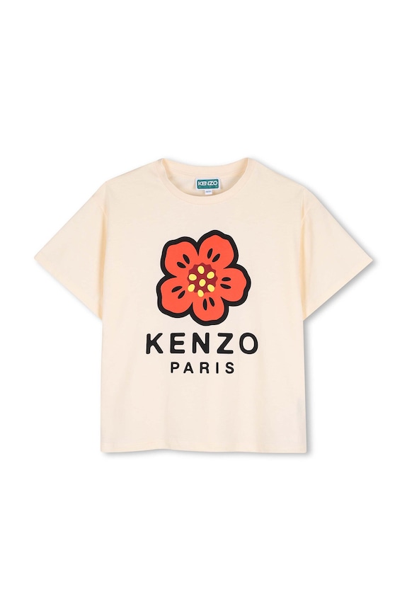 Dječja pamučna majica kratkih rukava Kenzo Kids K61698.162 bež SS26