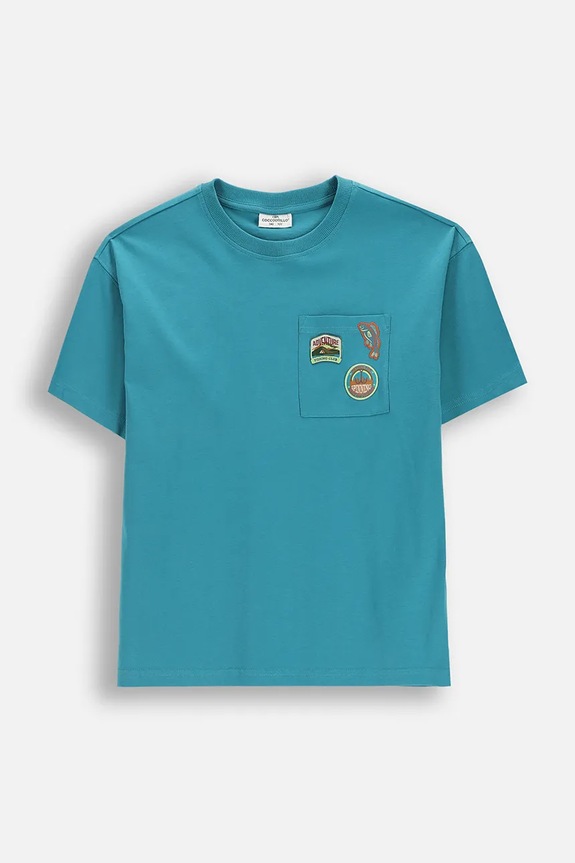 Coccodrillo t-shirt dziecięcy bawełniany turkusowy WC6143202FBJ