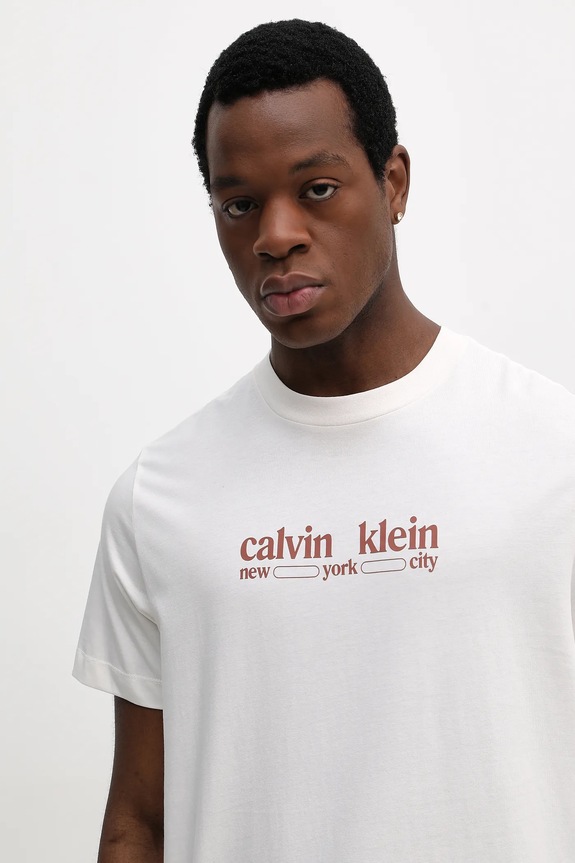 Βαμβακερό μπλουζάκι Calvin Klein Jeans μπεζ LV14RE831G