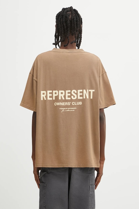 Represent tricou din bumbac Represent Owners Club print maro OCM41114.16