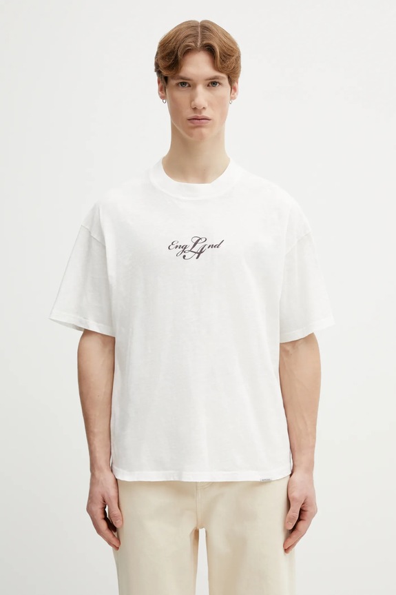 Represent tricou din bumbac England print alb MLM100873.72