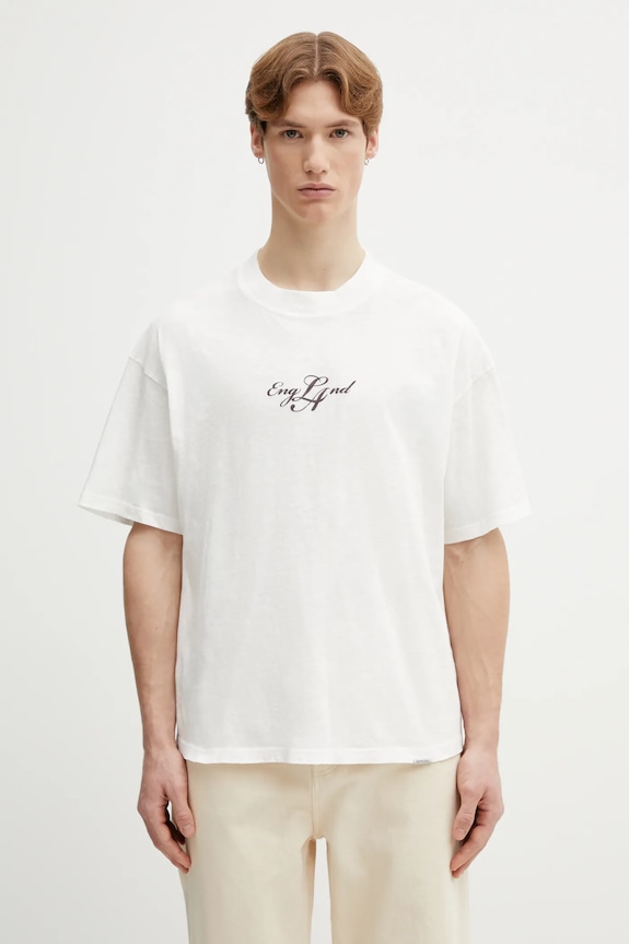 Represent tricou din bumbac England print alb MLM100873.72