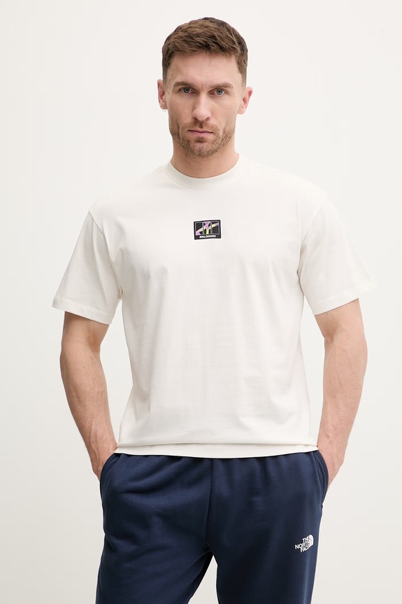 Salomon t-shirt bawełniany WILD RAYS nadruk beżowy LC2845500