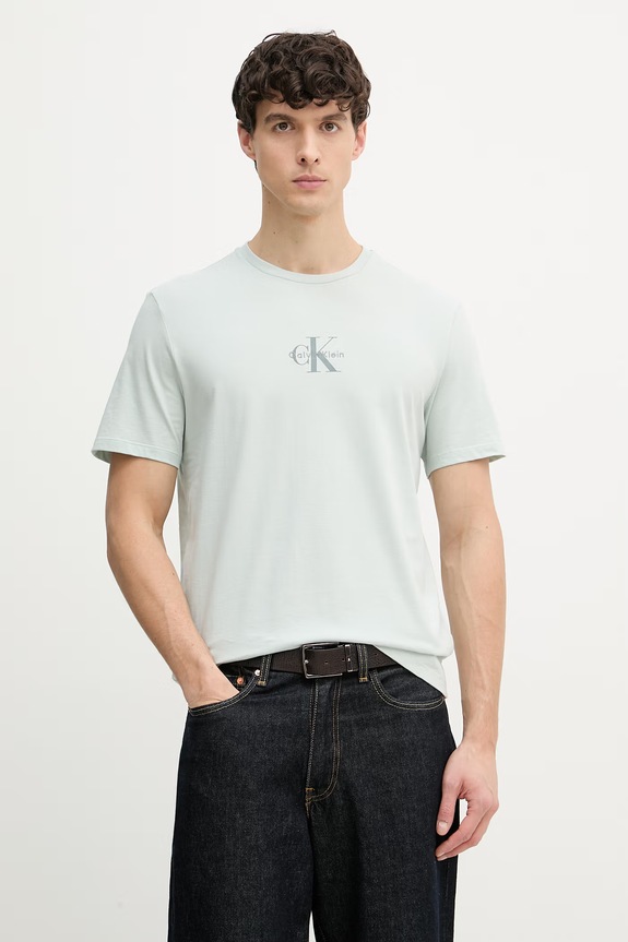 Calvin Klein Jeans Tricou bărbătesc de bumbac imprimeu turcoaz LV04RB866G