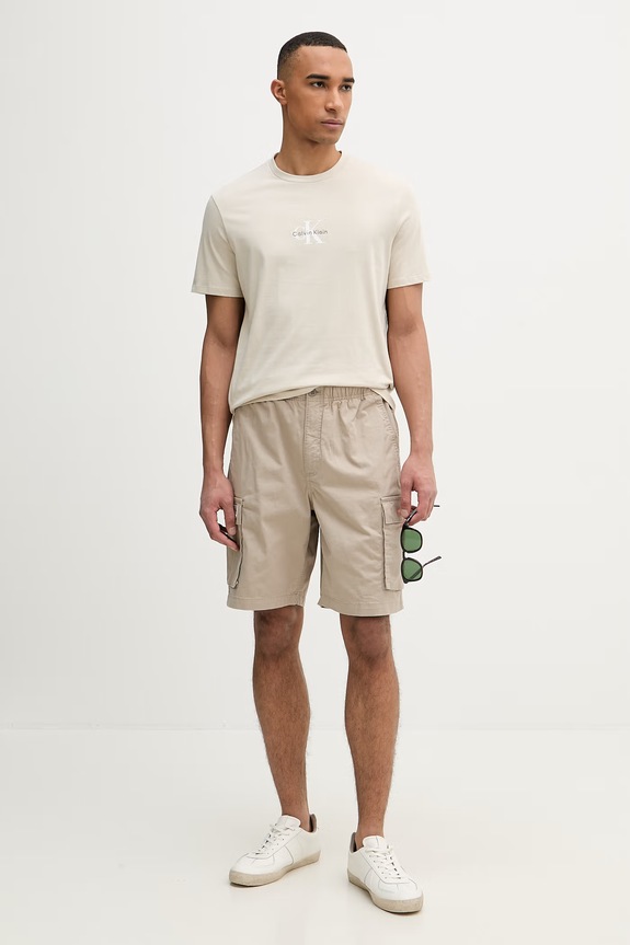 Calvin Klein Jeans t-shirt męski bawełniany LV04RB866G beżowy SS26
