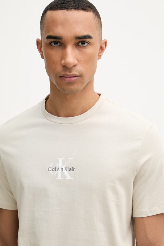 Calvin Klein Jeans t-shirt męski bawełniany beżowy LV04RB866G