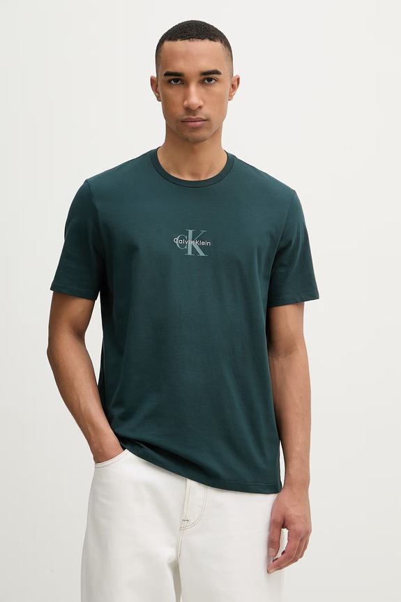 Calvin Klein Jeans t-shirt męski bawełniany nadruk turkusowy LV04RB866G