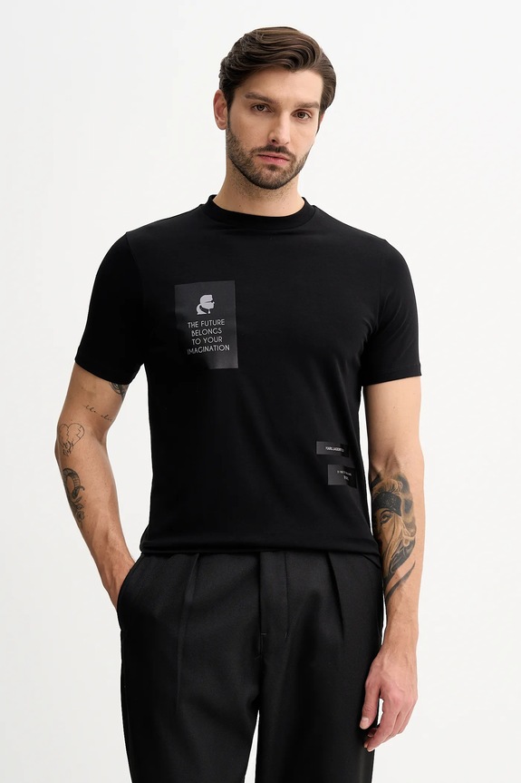 Karl Lagerfeld t-shirt z elastanem czarny 561221.755044